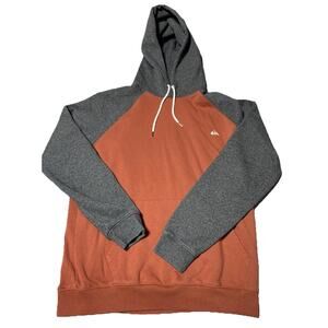 Quiksilver Hoodie Mens Large Orange Grey Sweatshirt Skater Surfer Streetwear